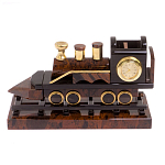 Часы настольные в виде паровоза из натурального камня Обсидиан Train Stone Clock варинант исполнения - 4 | Loft Concept в Орле