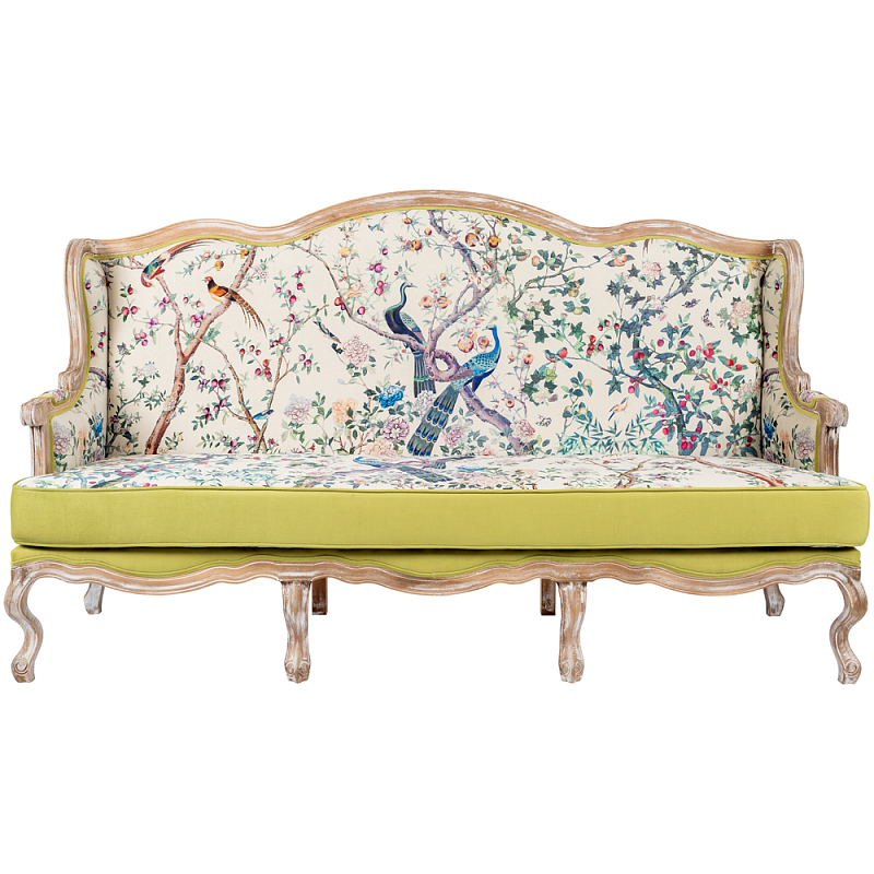 Диван из натурального бука бежевый с изображением птиц и цветов Beige Green Chinoiserie Garden Sofa Бежевый Салатовый Мульти Диван из натурального бука бежевый с изображением птиц и цветов Beige Green Chinoiserie Garden Sofa Бежевый Салатовый Мульти в Орле | Loft Concept