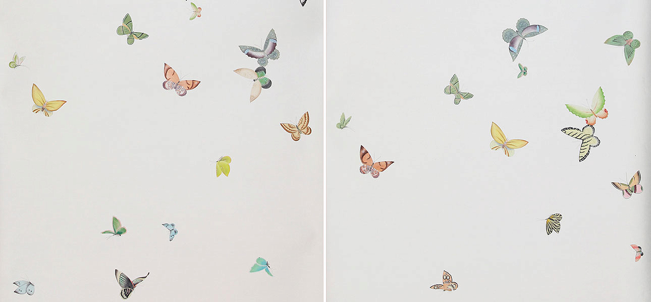 Обои ручная роспись Butterflies Emerald on Natural Mica metallic silk Обои ручная роспись Butterflies Emerald on Natural Mica metallic silk - Loft-Concept в Орле