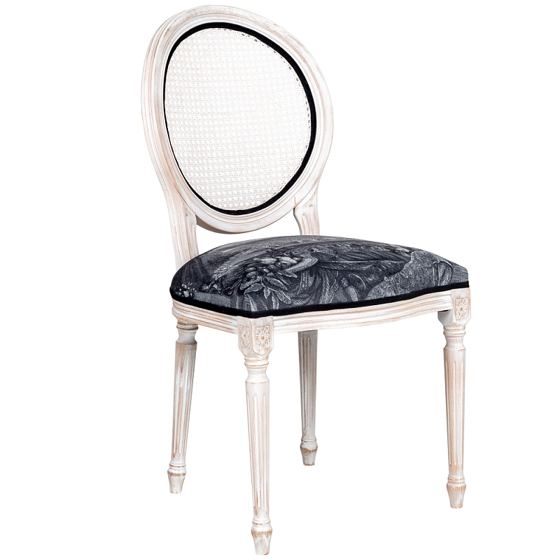 Стул с ротанговой спинкой Palace Gardens Stool Черно-белый Белый винтажная патина   в Орле | Loft Concept 