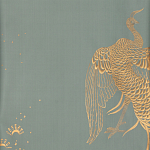 Обои ручная роспись в стиле Арт-деко Whistler Peacocks Golden colourway on Blue Grey dyed silk варинант исполнения - 1 | Loft Concept в Орле