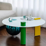 Дизайнерский журнальный стол с круглой белой столешницей на 3-х геометрических ножках Tajefox варинант исполнения - 3 | Loft Concept в Орле