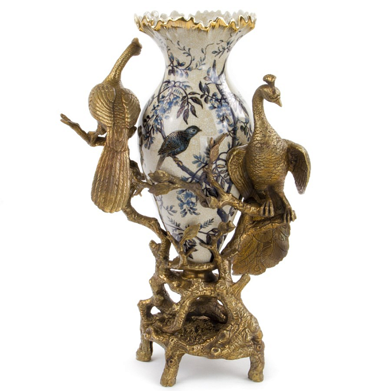 Ваза Bronze Peacocks Vase Белый Бронза Синий в Орле | Loft Concept 