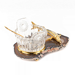 Икорница с ложкой с декором "Кадушка" с гравировкой на подставке из натурального камня Агат Decorative Cavair Dishes варинант исполнения - 3 | Loft Concept в Орле