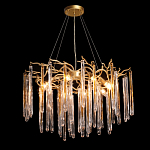 Люстра подвесная золотого цвета с разветвленными ветвями и прозрачными стеклянными подвесками Droplet Chandelier варинант исполнения - 3 | Loft Concept в Орле