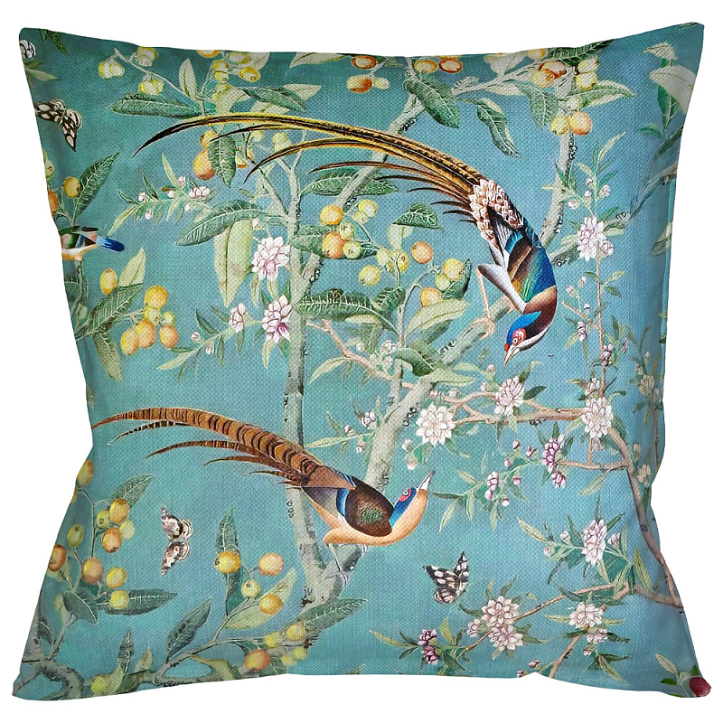 Подушка декоративная с изображением птиц в саду Chinoiserie Birds in a Tree Cushion Мульти Бирюзовый Подушка декоративная с изображением птиц в саду Chinoiserie Birds in a Tree Cushion Мульти Бирюзовый в Орле | Loft Concept