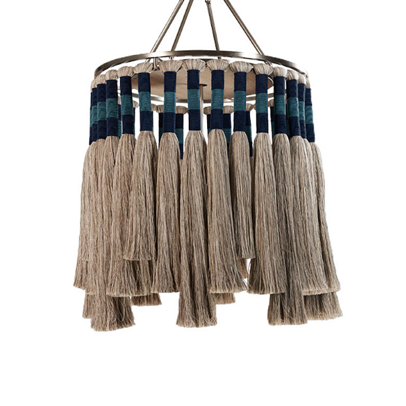 Люстра круглая плетеная с кисточками цвета серый дуб Boho Tassel Chandelier Серый Синий Никель Люстра круглая плетеная с кисточками цвета серый дуб Boho Tassel Chandelier Серый Синий Никель в Орле | Loft Concept