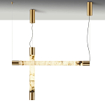 Подвесной светильник цилиндрической формы с плафоном из алебастра и металлическими торцами Латунь 60 см Cryptocrystalline Stone варинант исполнения - 3 | Loft Concept в Орле