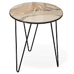 Стол журнальный с круглой столешницей из стекла на 3-х черных ножках Beige Marble варинант исполнения - 1 | Loft Concept в Орле