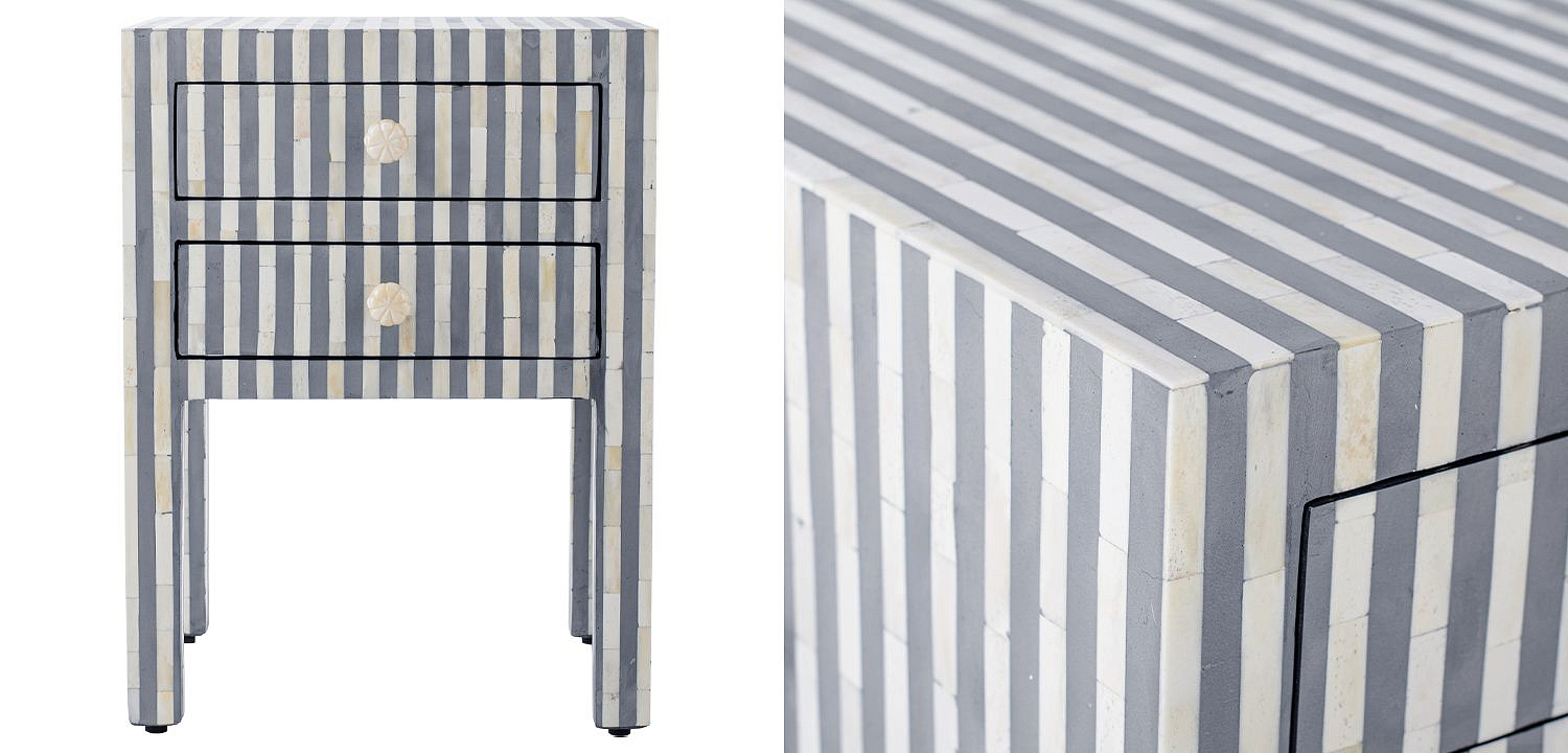 Тумбочка Indian striped Bone Inlay nightstand Тумбочка Indian striped Bone Inlay nightstand - Loft-Concept в Орле