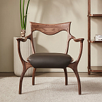 Стул деревянный с мягким сиденьем из коричневой натуральной кожи Moon Walnut Furniture варинант исполнения - 12 | Loft Concept в Орле