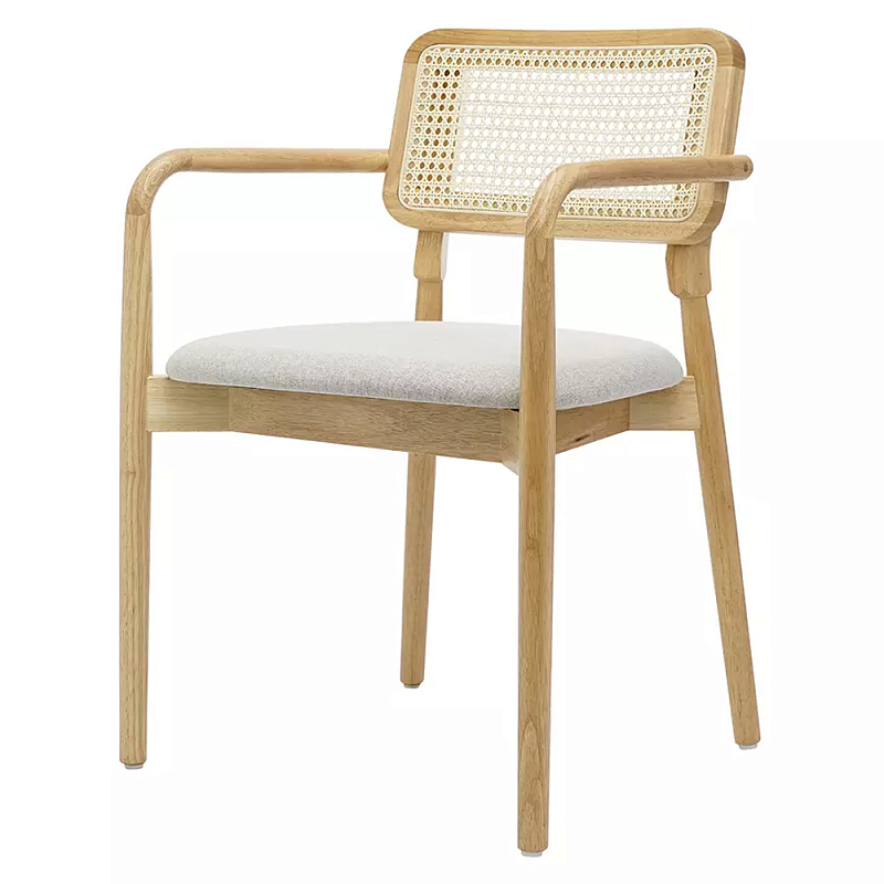 Стул обеденный с мягким сиденьем и спинкой из плетеного ротанга Wood and Textile Chair Бежевый Стул обеденный с мягким сиденьем и спинкой из плетеного ротанга Wood and Textile Chair Бежевый в Орле | Loft Concept