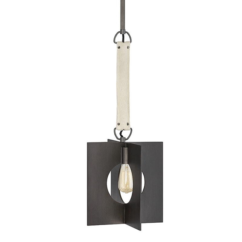 Подвесной светильник с графитовым плафоном и ремнем из натуральной воловьей кожи в индустриальном стиле Hinkley Графит Молочный в Орле | Loft Concept 