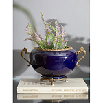 Чаша темно-синяя фарфоровая с бронзовыми ручками и ажурным ободком Eden Garden варинант исполнения - 2 | Loft Concept в Орле