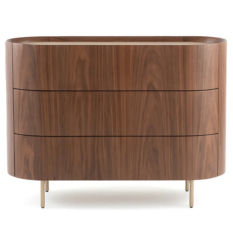 Комод округлой формы с тремя ящиками Walnut and Leather Коричневый Латунь Бежевый Комод округлой формы с тремя ящиками Walnut and Leather Коричневый Латунь Бежевый в Орле | Loft Concept
