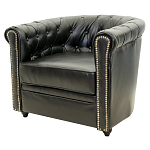 Кресло кожаное с мягкими подлокотниками на 4-х деревянных ножках Logan Leather Armchair black 2 варинант исполнения - 1 | Loft Concept в Орле