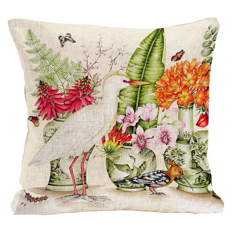 Декоративная подушка White Heron and Hoopoe Pillow Мульти Бежевый Декоративная подушка White Heron and Hoopoe Pillow Мульти Бежевый в Орле | Loft Concept