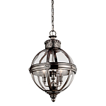 Подвесной светильник с прозрачным стеклянным плафоном в форме шара цвета никеля в индустриальном стиле на цепи 3 лампы Feiss варинант исполнения - 1 | Loft Concept в Орле