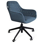 Стул с мягкой синей обивкой из велюра и подъемно-поворотным механизмом на черных колесиках Harper Blue варинант исполнения - 1 | Loft Concept в Орле