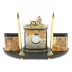 Настольный письменный набор из камня офиокальцит и бронзы с декором в виде льва Successful Leader варинант исполнения - 1 | Loft Concept в Орле