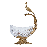Чаша из прозрачного стекла на бронзовой подставке в виде павлина с рельефным хвостом Eden Garden варинант исполнения - 1 | Loft Concept в Орле