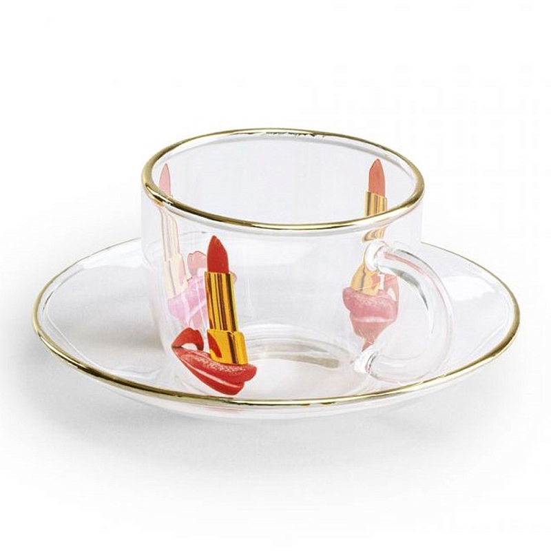 Кофейная пара Seletti Tongue Прозрачный Золотой Красный в Орле | Loft Concept 