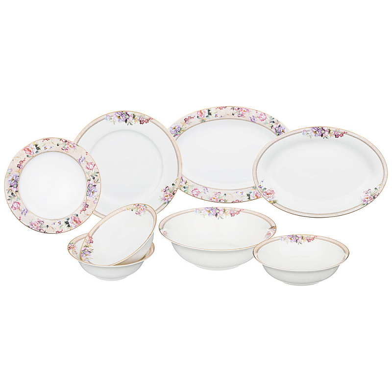 Сервиз столовый из фарфора белый с цветочным принтом на 6 персон 23 предмета Flower Porcelain Collection Белый Мульти Сервиз столовый из фарфора белый с цветочным принтом на 6 персон 23 предмета Flower Porcelain Collection Белый Мульти в Орле | Loft Concept