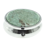 Таблетница карманная круглая с 3-мя отделениями с зеркалом и накладкой из натурального камня Жадеит Silver Stone Pillboxes варинант исполнения - 3 | Loft Concept в Орле