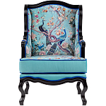 Кресло из натурального бука бирюзовое с изображением птиц и цветов Turquoise Chinoiserie Garden Armchair варинант исполнения - 1 | Loft Concept в Орле