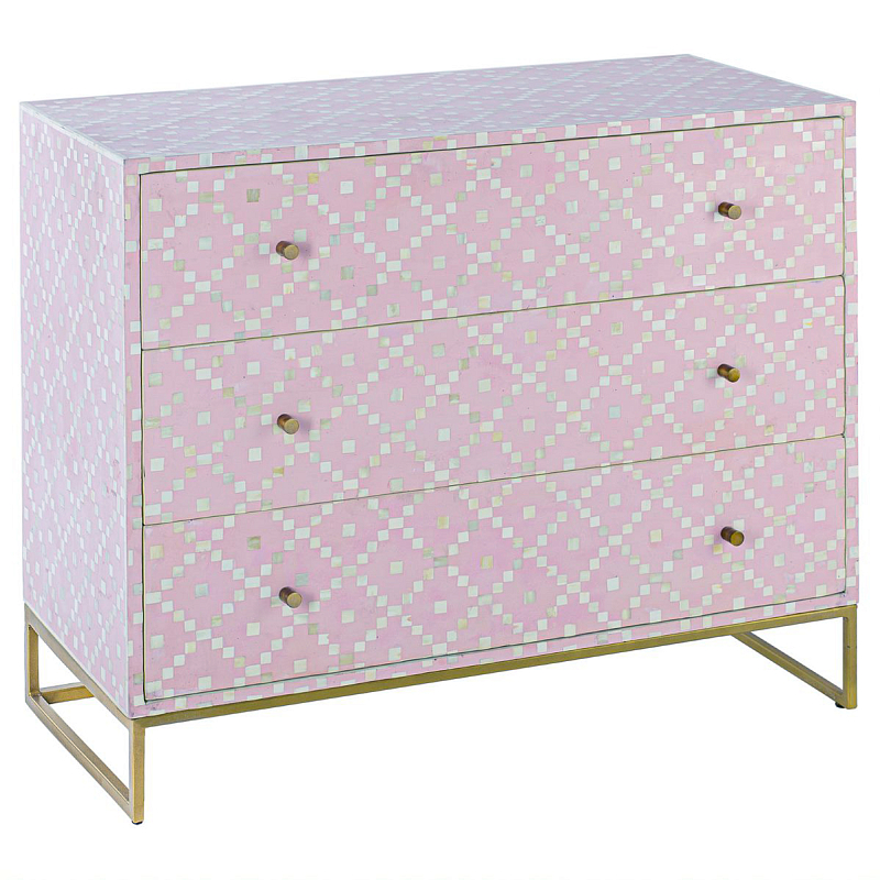 Комод инкрустация костью Pink Indian Bone Inlay 3 drawer Розовый Розовый Комод инкрустация костью Pink Indian Bone Inlay 3 drawer Розовый Розовый в Орле | Loft Concept