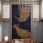 Обои ручная роспись в стиле Арт-деко Whistler Peacocks Colourway SC-100 on Empire Blue dyed silk варинант исполнения - 1 | Loft Concept в Орле