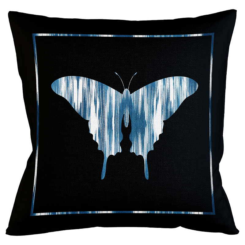 Подушка декоративная Бабочка с синим узором Ikat Pattern Черный Белый Синий Бежевый в Орле | Loft Concept 