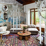 Дизайнерский угловой диван с велюровой светло-коричневой обивкой Fosse Sofa варинант исполнения - 7 | Loft Concept в Орле