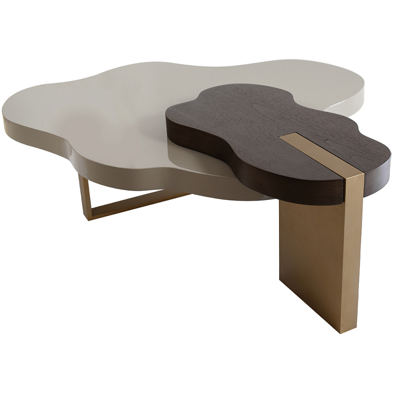 Кофейный стол со столешницей волнистой формы Gale Curved Coffee Table Бежево-серый Коричневый Латунь сатинированная Кофейный стол со столешницей волнистой формы Gale Curved Coffee Table Бежево-серый Коричневый Латунь сатинированная в Орле | Loft Concept