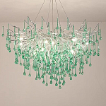 Люстра серебрянная с зелеными стеклянными подвесками в форме капель FAIRYTREE Light варинант исполнения - 1 | Loft Concept в Орле