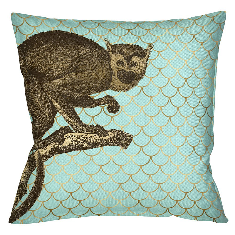 Подушка Safari light blue monkey Бирюзовый Глянцевое золото Подушка Safari light blue monkey Бирюзовый Глянцевое золото в Орле | Loft Concept
