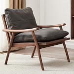 Кресло c каркасом из массива дерева и мягкой кожаной обивкой Walnut Armchair варинант исполнения - 1 | Loft Concept в Орле