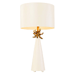 Настольная лампа с декоративным элементом золотого цвета и цилиндрическим абажуром из папье-маше светлого оттенка Flambeau варинант исполнения - 1 | Loft Concept в Орле