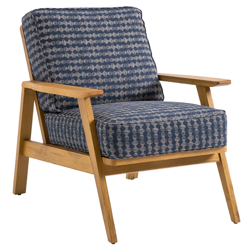 Кресло с каркасом из массива дуба Deniaud Oak Blue Print  Armchair Синий Древесина в Орле | Loft Concept 