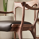 Стул деревянный с мягким сиденьем из коричневой натуральной кожи Moon Walnut Furniture варинант исполнения - 4 | Loft Concept в Орле