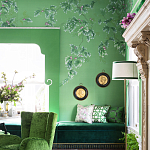 Обои ручная роспись Silk Tree Colourway SC-92 on Emerald Green dyed silk варинант исполнения - 2 | Loft Concept в Орле