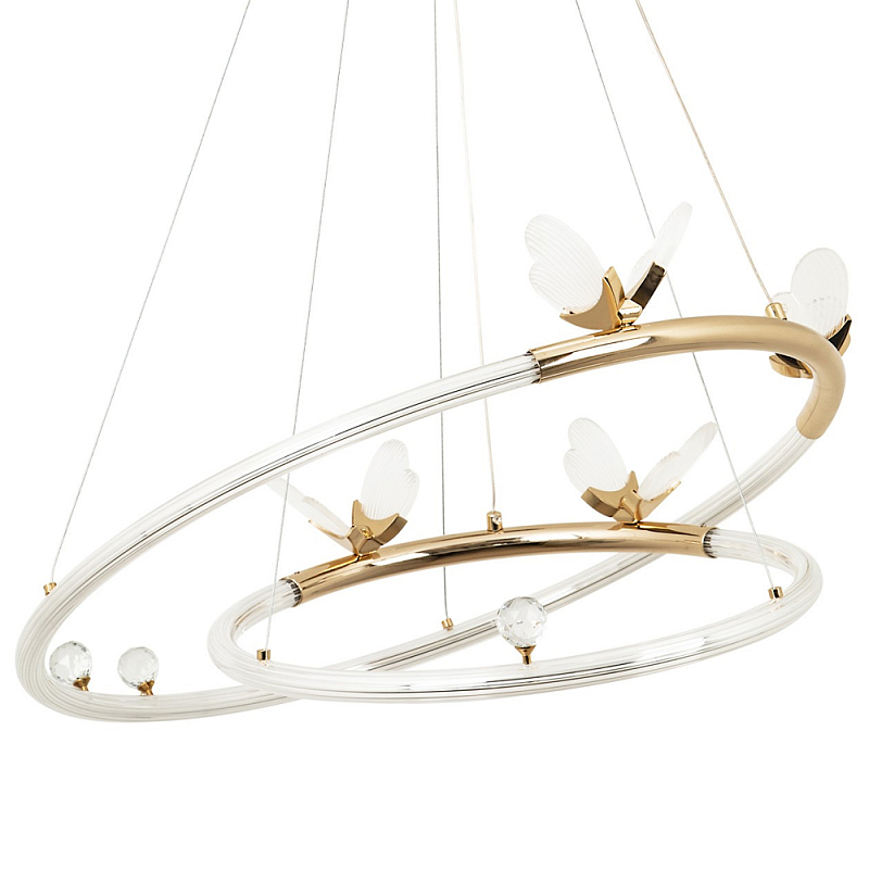 Кольцевая люстра с декором в виде бабочек Glass Butterflies Two Rings Chandelier Глянцевое золото Прозрачный Кольцевая люстра с декором в виде бабочек Glass Butterflies Two Rings Chandelier Глянцевое золото Прозрачный в Орле | Loft Concept