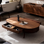 Кофейный стол овальный из дерева с 2-мя ящиками Coffee Walnut Table варинант исполнения - 2 | Loft Concept в Орле