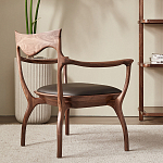 Стул деревянный с мягким сиденьем из коричневой натуральной кожи Moon Walnut Furniture варинант исполнения - 2 | Loft Concept в Орле