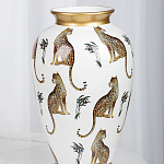 Ваза белая овальная с рисунком леопардов и золотыми акцентами LEOPARD Collection варинант исполнения - 3 | Loft Concept в Орле
