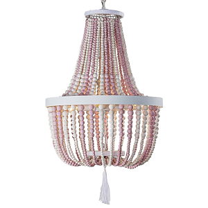 Люстра каплевидной формы украшенная круглыми бусинами розовая Wooden Pink Chandelier