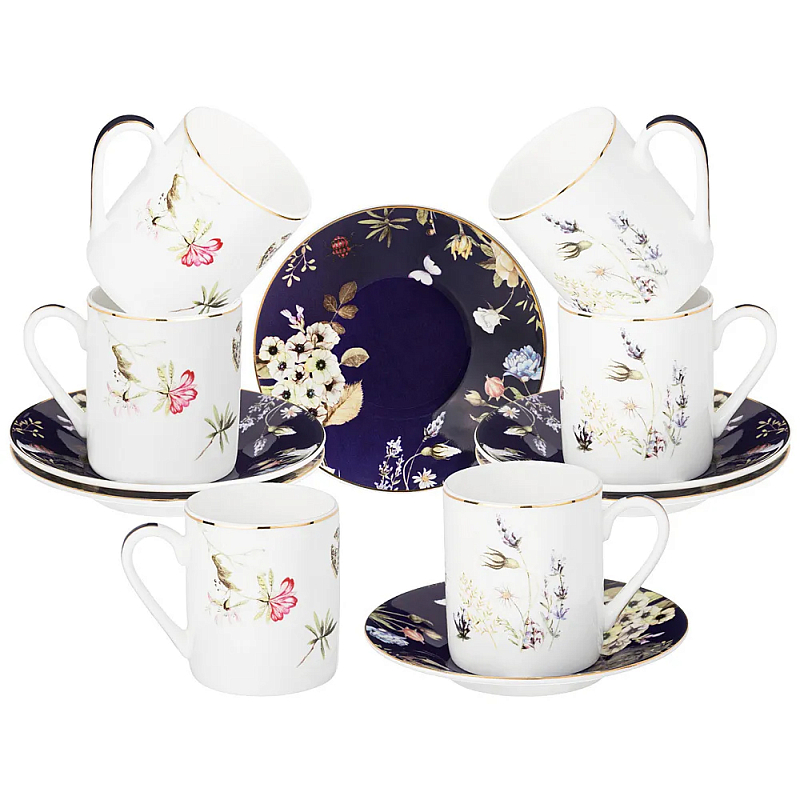 Кофейный набор из фарфора с рисунком цветов 100 мл Garden Whisper Porcelain Set Белый Темно-синий Мульти Кофейный набор из фарфора с рисунком цветов 100 мл Garden Whisper Porcelain Set Белый Темно-синий Мульти в Орле | Loft Concept