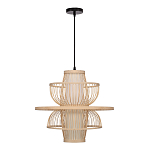 Подвесной светильник фигурный из деревянных прутьев с плафоном из натуральной ткани Light Inside the Cell варинант исполнения - 3 | Loft Concept в Орле