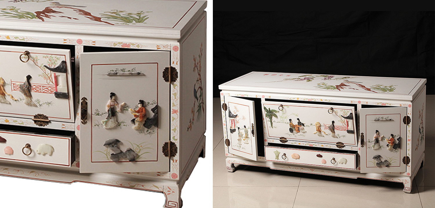 Белый Комод в Китайском стиле с каменным Барельефом Walk in the Garden Chinese Chest of Drawers Белый Комод в Китайском стиле с каменным Барельефом Walk in the Garden Chinese Chest of Drawers - Loft-Concept в Орле