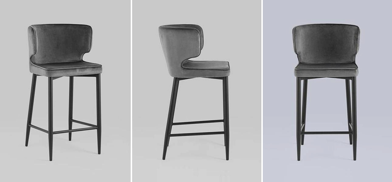 Стул Полубарный Chair посадка 65 см Серый Велюр Стул Полубарный Chair посадка 65 см Серый Велюр - Loft-Concept в Орле